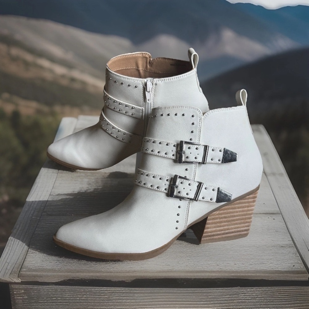 Dolce Vita White Ankle Boots with Buckle Accents